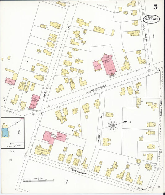 Sanborn Fire Insurance Map from Fair Haven, Rutland County, Vermont (1904), Sheet #0005 - Historic Sanborn Fire Insurance Map Print, vintage old map wall art, antique decor, genealogy gift, Vermont Vermont map