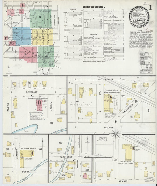Sanborn Fire Insurance Map from Lebanon, Boone County, Indiana (1896), Sheet #0001 - Historic Sanborn Fire Insurance Map Print, vintage old map wall art, antique decor, genealogy gift, Indiana Indiana map