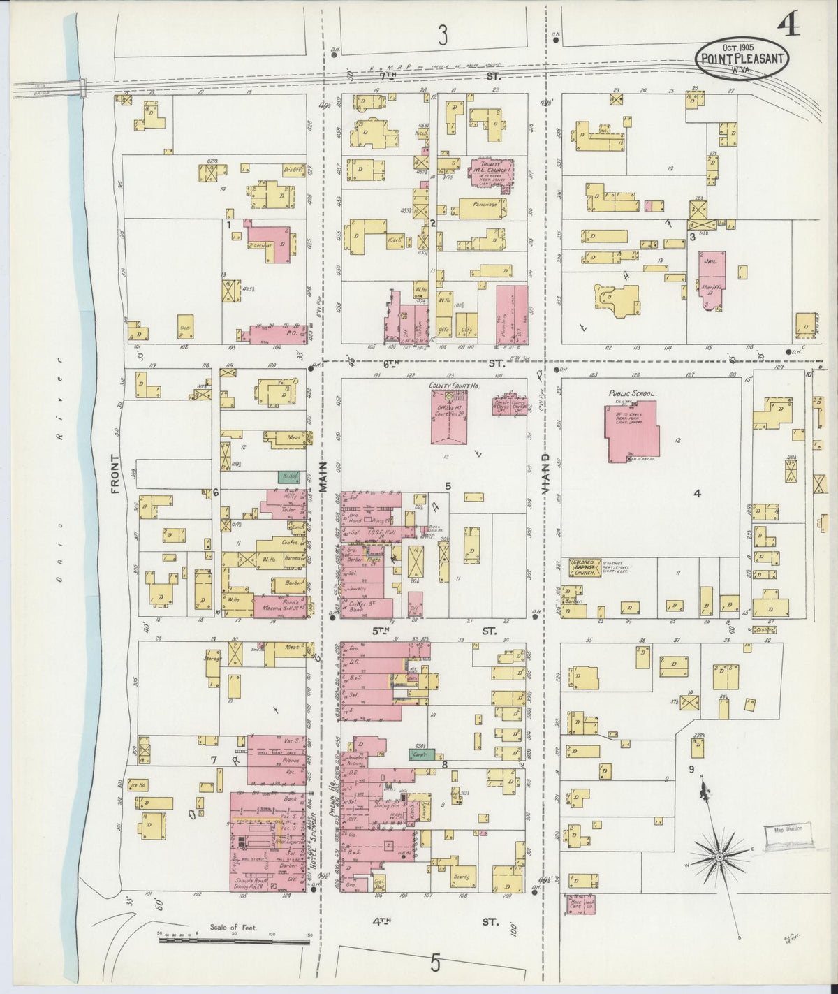 Sanborn Fire Insurance Map from Point Pleasant, Mason County, West Virginia (1905), Sheet #0004 - Complete Map Set gallery image, historic Sanborn map, vintage wall art, West Virginia West Virginia