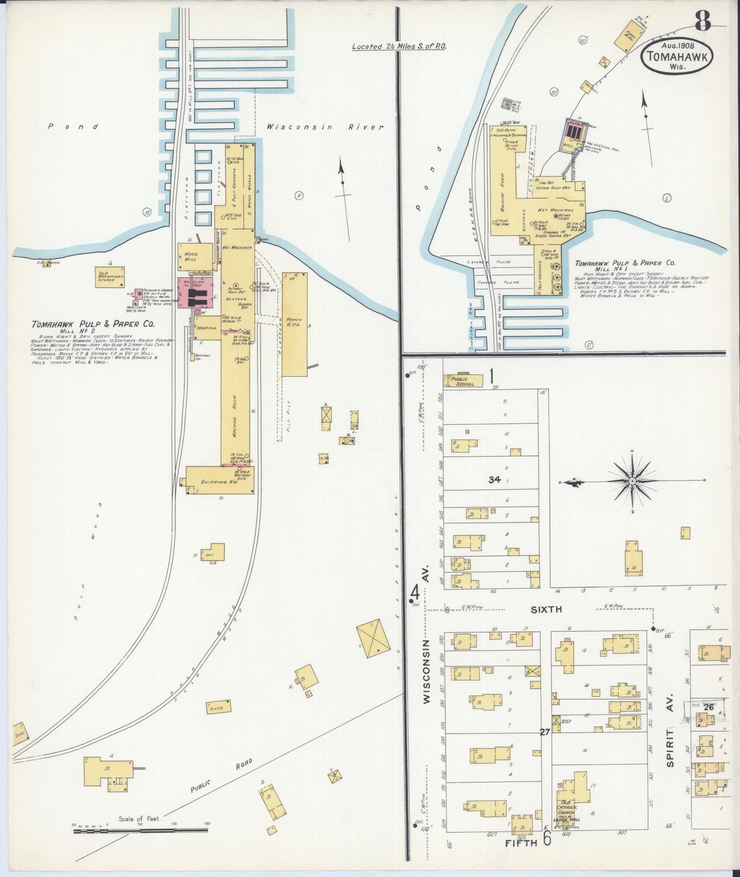 Sanborn Fire Insurance Map from Tomahawk, Lincoln County, Wisconsin (1908), Sheet #0008 - Complete Map Set gallery image, historic Sanborn map, vintage wall art, Wisconsin Wisconsin