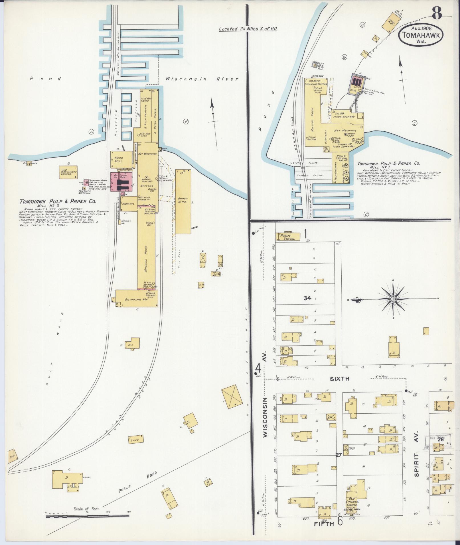 Sanborn Fire Insurance Map from Tomahawk, Lincoln County, Wisconsin (1908), Sheet #0008 - Complete Map Set gallery image, historic Sanborn map, vintage wall art, Wisconsin Wisconsin