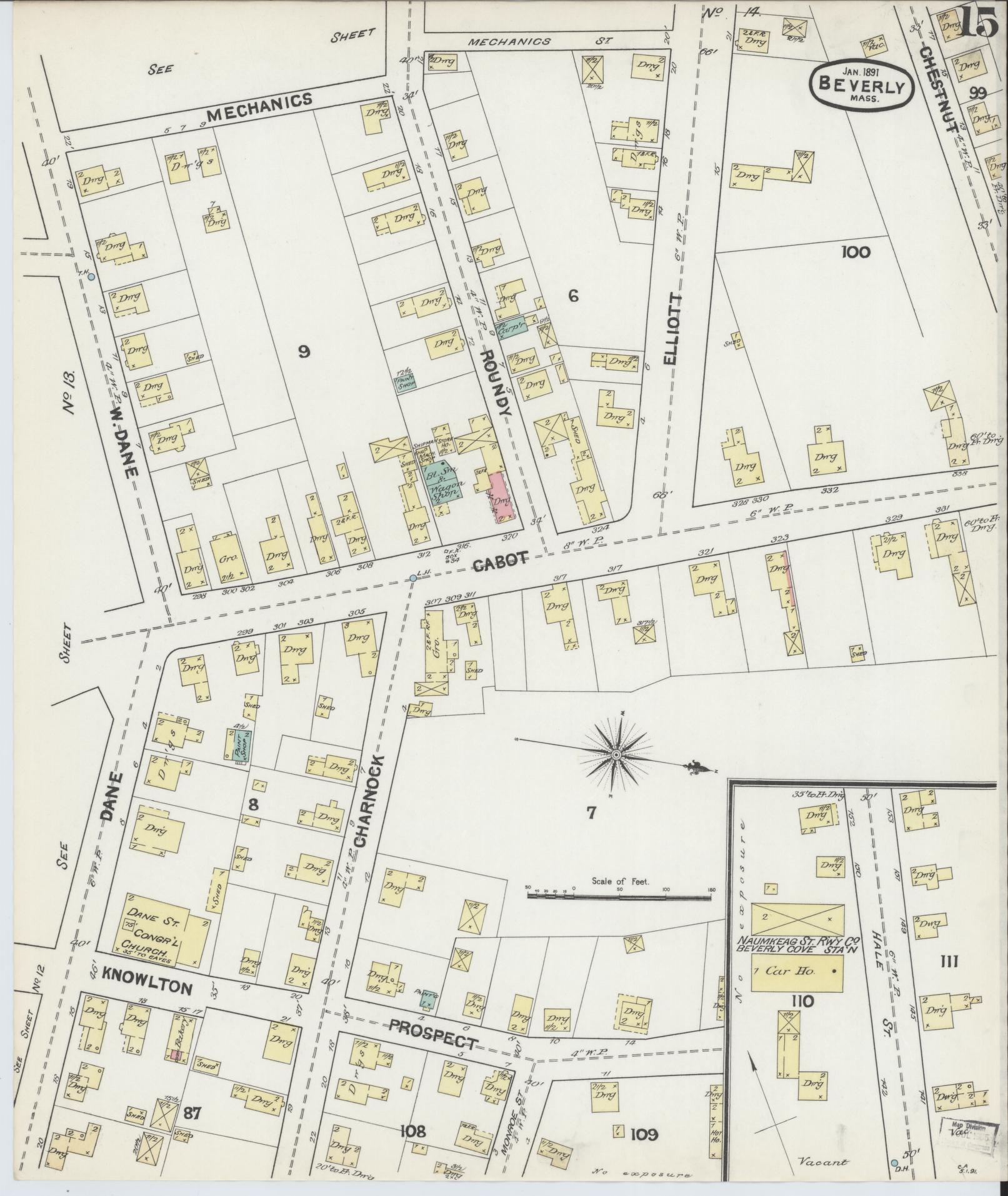 Sanborn Fire Insurance Map from Beverly, Essex County, Massachusetts (1891), Sheet #0015 - Complete Map Set gallery image, historic Sanborn map, vintage wall art, Massachusetts Massachusetts
