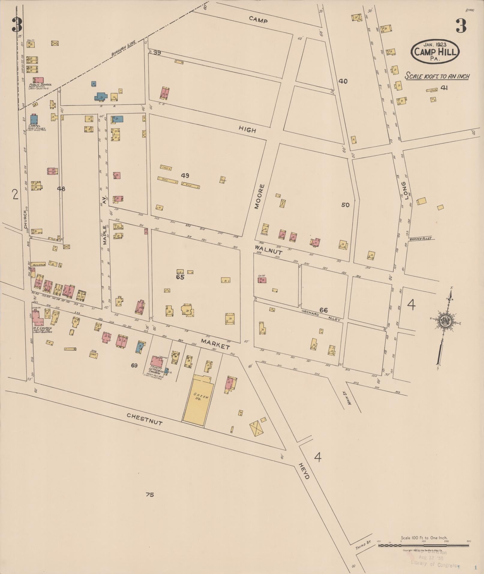 Sanborn Fire Insurance Map from Camp Hill, Cumberland County, Pennsylvania (1923), Sheet #0003 - Historic Sanborn Fire Insurance Map Print, vintage old map wall art, antique decor, genealogy gift, Pennsylvania Pennsylvania map