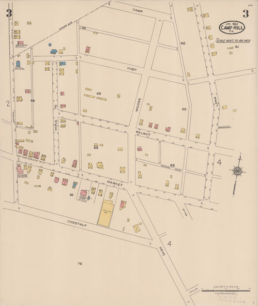 Sanborn Fire Insurance Map from Camp Hill, Cumberland County, Pennsylvania (1923), Sheet #0003 - Historic Sanborn Fire Insurance Map Print, vintage old map wall art, antique decor, genealogy gift, Pennsylvania Pennsylvania map
