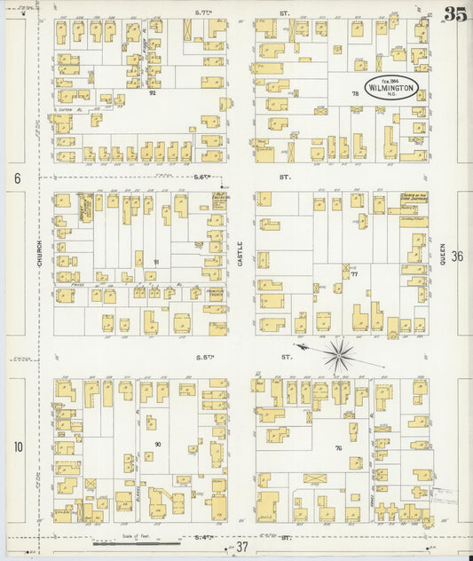 Sanborn Fire Insurance Map from Wilmington, New Hanover County, North Carolina (1904), Sheet #0035 - Historic Sanborn Fire Insurance Map Print, vintage old map wall art, antique decor, genealogy gift, North Carolina North Carolina map