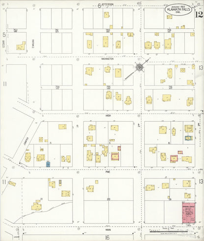 Sanborn Fire Insurance Map from Klamath Falls, Klamath County, Oregon (1921), Sheet #0012 - Complete Map Set gallery image, historic Sanborn map, vintage wall art, Oregon Oregon