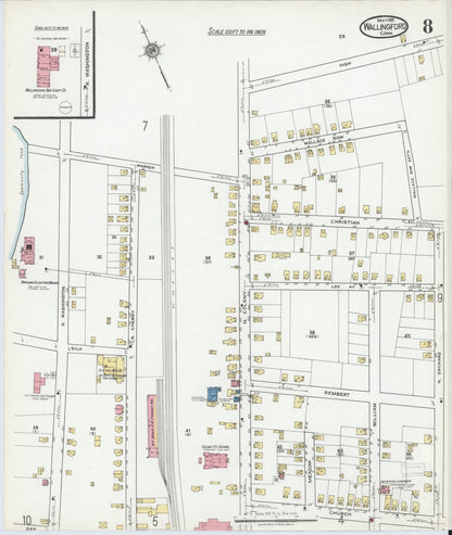 Sanborn Fire Insurance Map from Wallingford, New Haven County, Connecticut (1919), Sheet #0008 - Complete Map Set gallery image, historic Sanborn map, vintage wall art, Connecticut Connecticut