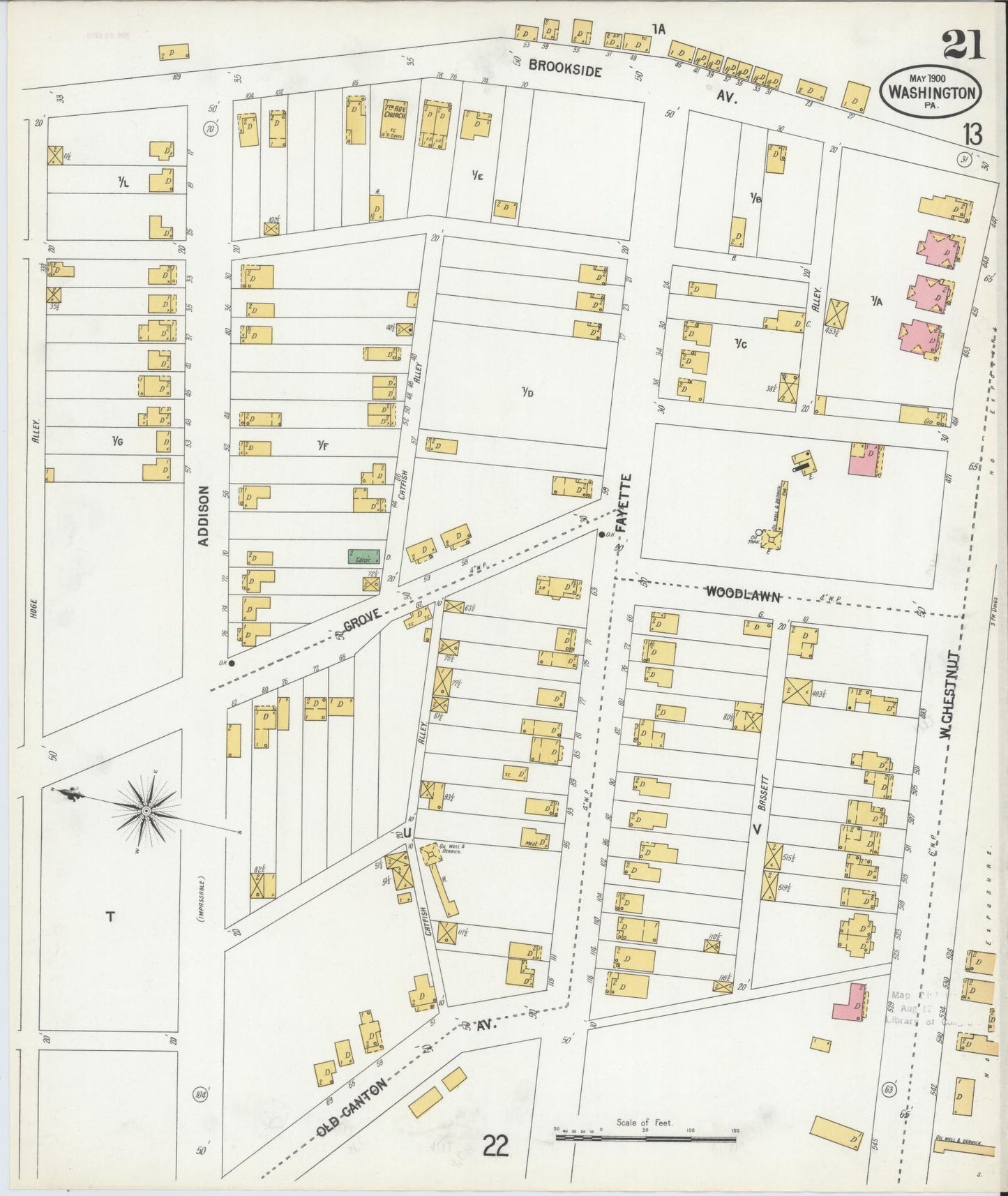 Sanborn Fire Insurance Map from Washington, Washington County, Pennsylvania (1900), Sheet #0021 - Historic Sanborn Fire Insurance Map Print, vintage old map wall art, antique decor, genealogy gift, Sanborn Fire Insurance Map from Washington Washington map