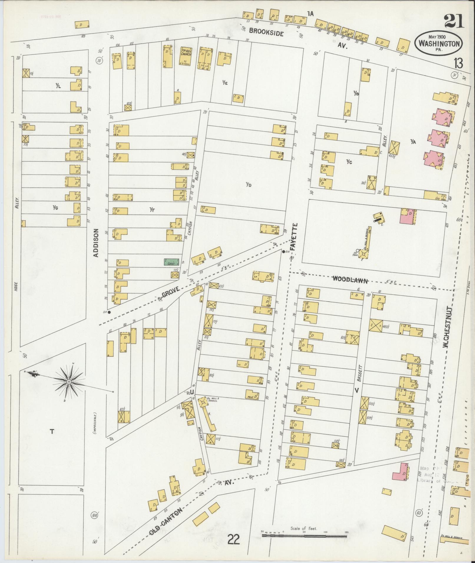 Sanborn Fire Insurance Map from Washington, Washington County, Pennsylvania (1900), Sheet #0021 - Historic Sanborn Fire Insurance Map Print, vintage old map wall art, antique decor, genealogy gift, Sanborn Fire Insurance Map from Washington Washington map