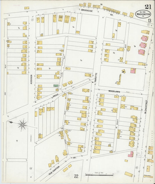 Sanborn Fire Insurance Map from Washington, Washington County, Pennsylvania (1900), Sheet #0021 - Historic Sanborn Fire Insurance Map Print, vintage old map wall art, antique decor, genealogy gift, Sanborn Fire Insurance Map from Washington Washington map