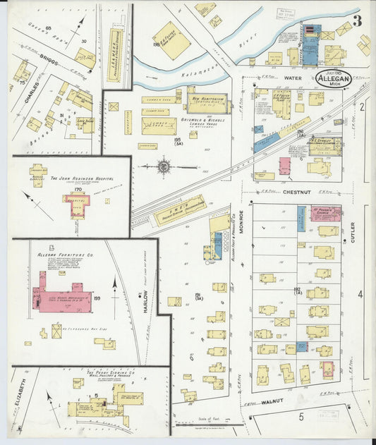 Sanborn Fire Insurance Map from Allegan, Allegan County, Michigan (1918), Sheet #0003 - Historic Sanborn Fire Insurance Map Print, vintage old map wall art, antique decor, genealogy gift, Michigan Michigan map