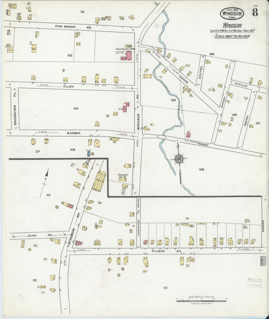 Sanborn Fire Insurance Map from Windsor, Hartford County, Connecticut (1921), Sheet #0008 - Historic Sanborn Fire Insurance Map Print, vintage old map wall art, antique decor, genealogy gift, Connecticut Connecticut map