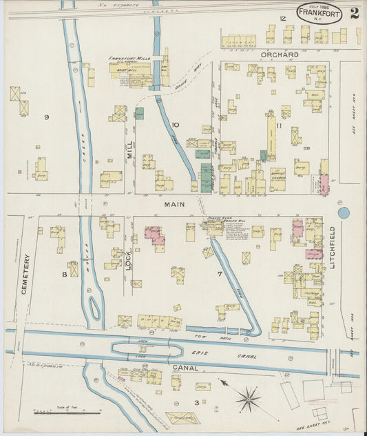 Sanborn Fire Insurance Map from Frankfort, Herkimer County, New York (1886), Sheet #0002 - Historic Sanborn Fire Insurance Map Print, vintage old map wall art, antique decor, genealogy gift, New York New York map