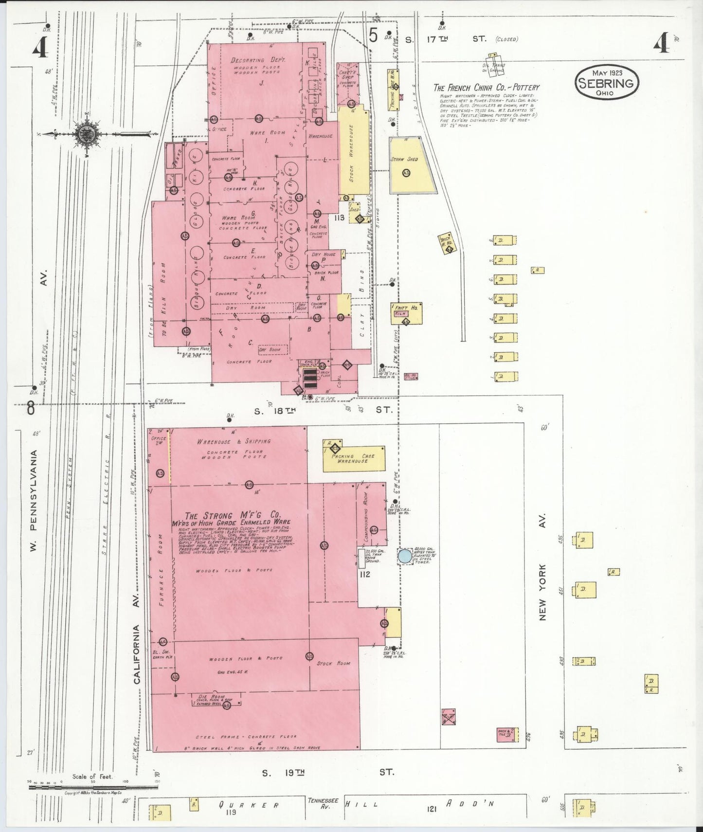 Sanborn Fire Insurance Map from Sebring, Mahoning County, Ohio (1923), Sheet #0004 - Historic Sanborn Fire Insurance Map Print, vintage old map wall art, antique decor, genealogy gift, Ohio Ohio map