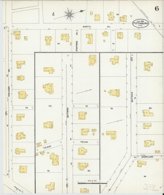 Sanborn Fire Insurance Map from Pittsburg, Camp County, Texas (1906), Sheet #0006 - Historic Sanborn Fire Insurance Map Print, vintage old map wall art, antique decor, genealogy gift, Texas Texas map