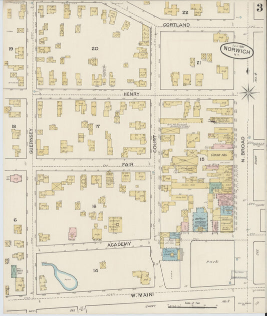 Sanborn Fire Insurance Map from Norwich, Chenango County, New York (1887), Sheet #0003 - Historic Sanborn Fire Insurance Map Print, vintage old map wall art, antique decor, genealogy gift, New York New York map