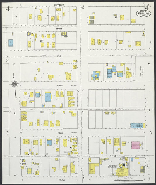 Sanborn Fire Insurance Map from Kingman, Mohave County, Arizona (1923), Sheet #0004 - Historic Sanborn Fire Insurance Map Print, vintage old map wall art, antique decor, genealogy gift, Arizona Arizona map