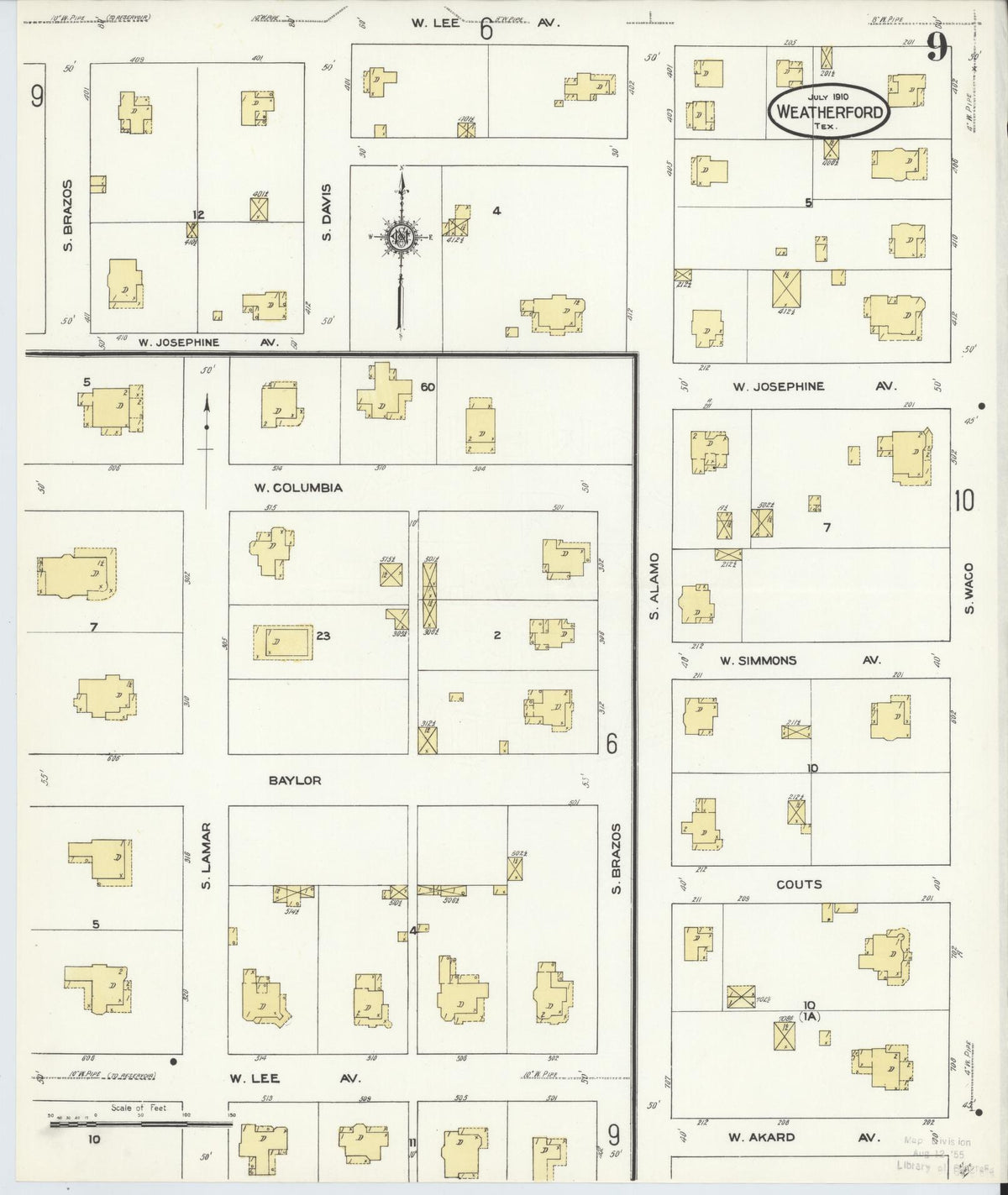 Sanborn Fire Insurance Map from Weatherford, Parker County, Texas (1910), Sheet #0009 - Complete Map Set gallery image, historic Sanborn map, vintage wall art, Texas Texas