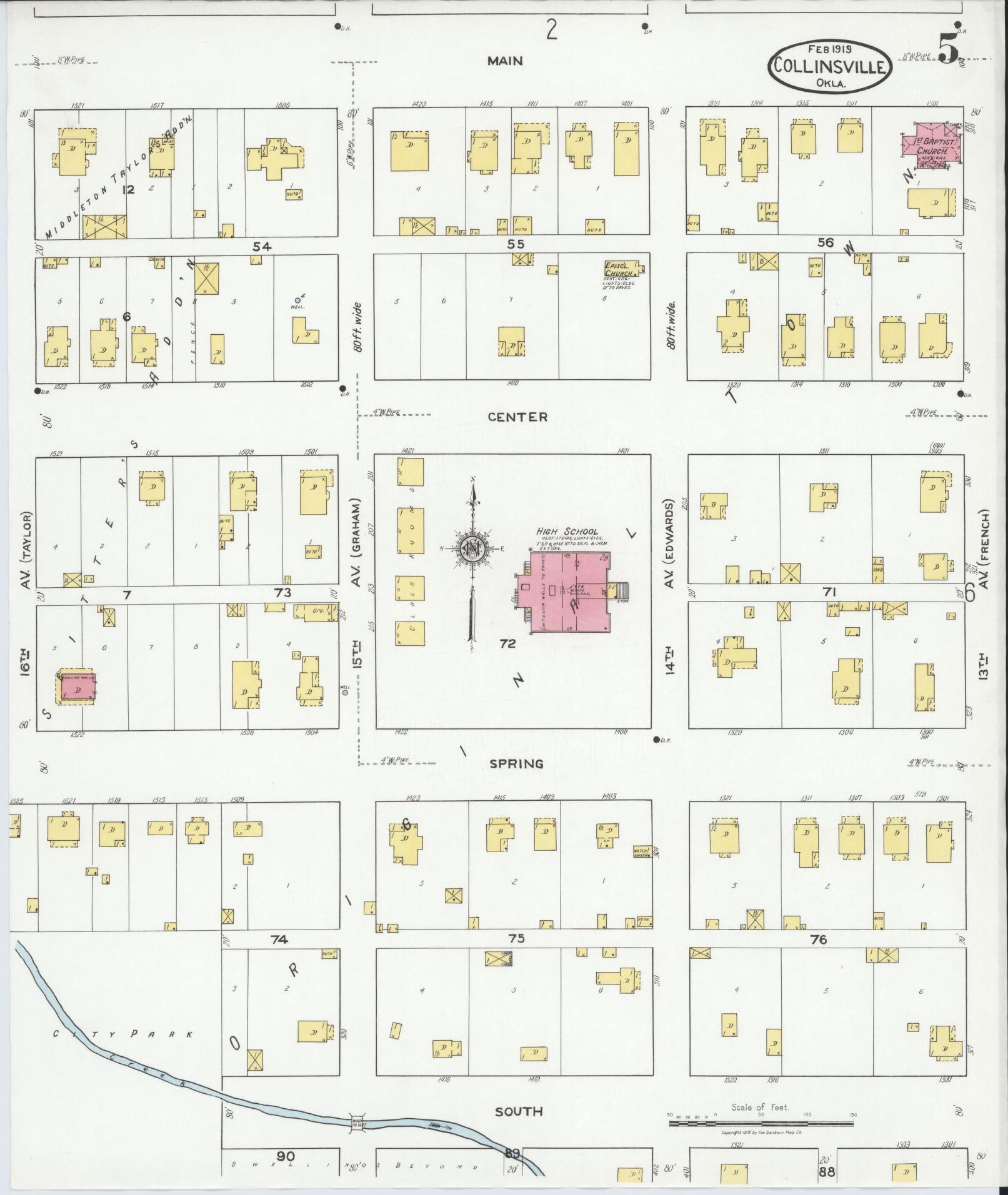 Sanborn Fire Insurance Map from Collinsville, Tulsa County, Oklahoma (1919), Sheet #0005 - Complete Map Set gallery image, historic Sanborn map, vintage wall art, Oklahoma Oklahoma