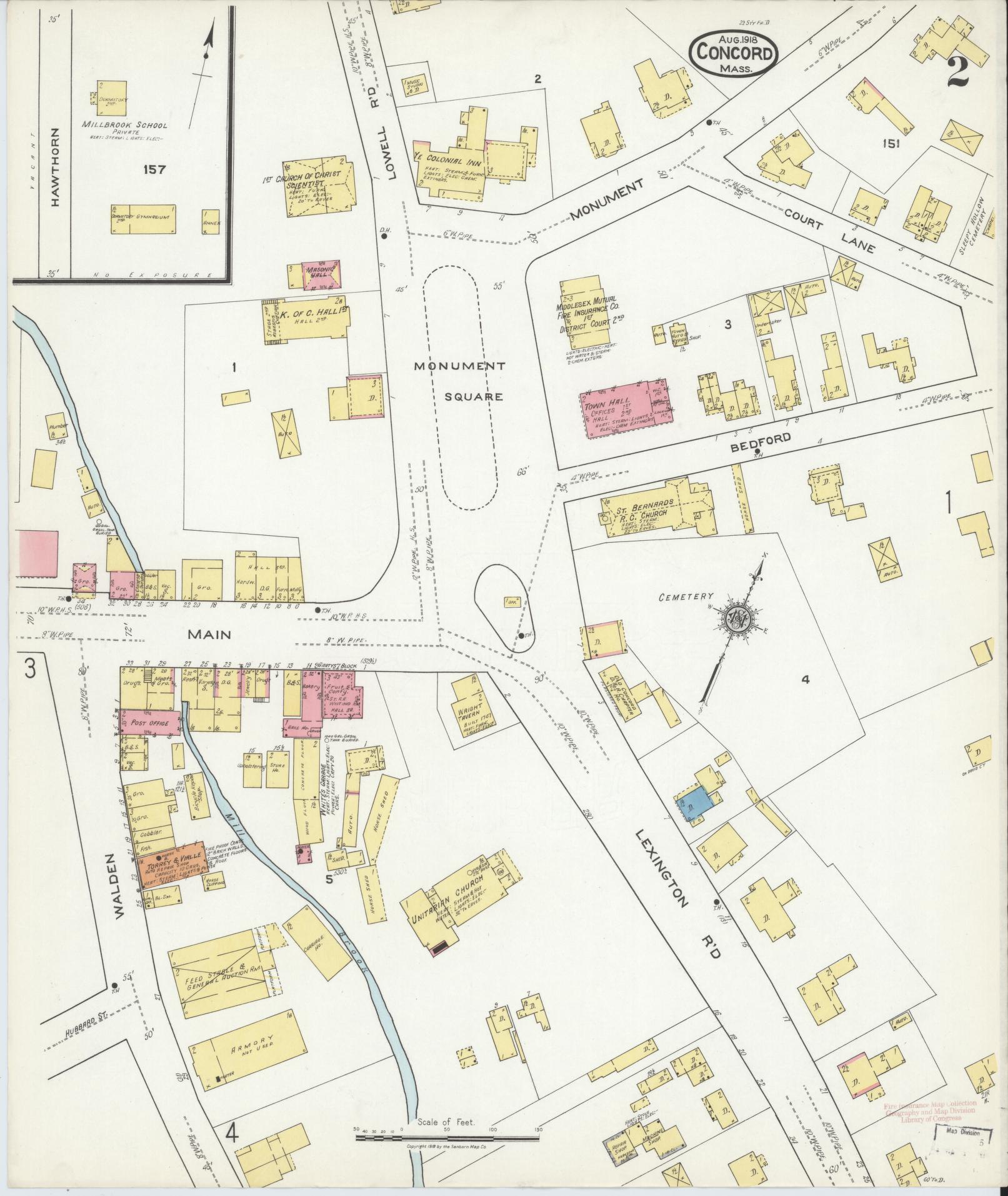 Sanborn Fire Insurance Map from Concord, Middlesex County, Massachusetts (1918), Sheet #0002 - Historic Sanborn Fire Insurance Map Print, vintage old map wall art, antique decor, genealogy gift, Massachusetts Massachusetts map