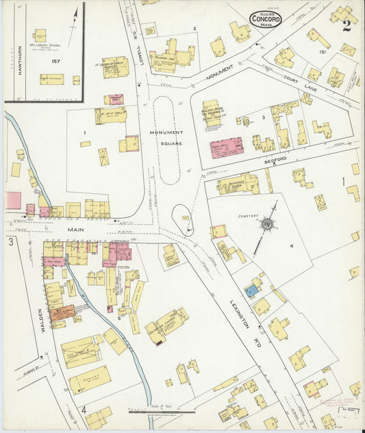 Sanborn Fire Insurance Map from Concord, Middlesex County, Massachusetts (1918), Sheet #0002 - Historic Sanborn Fire Insurance Map Print, vintage old map wall art, antique decor, genealogy gift, Massachusetts Massachusetts map