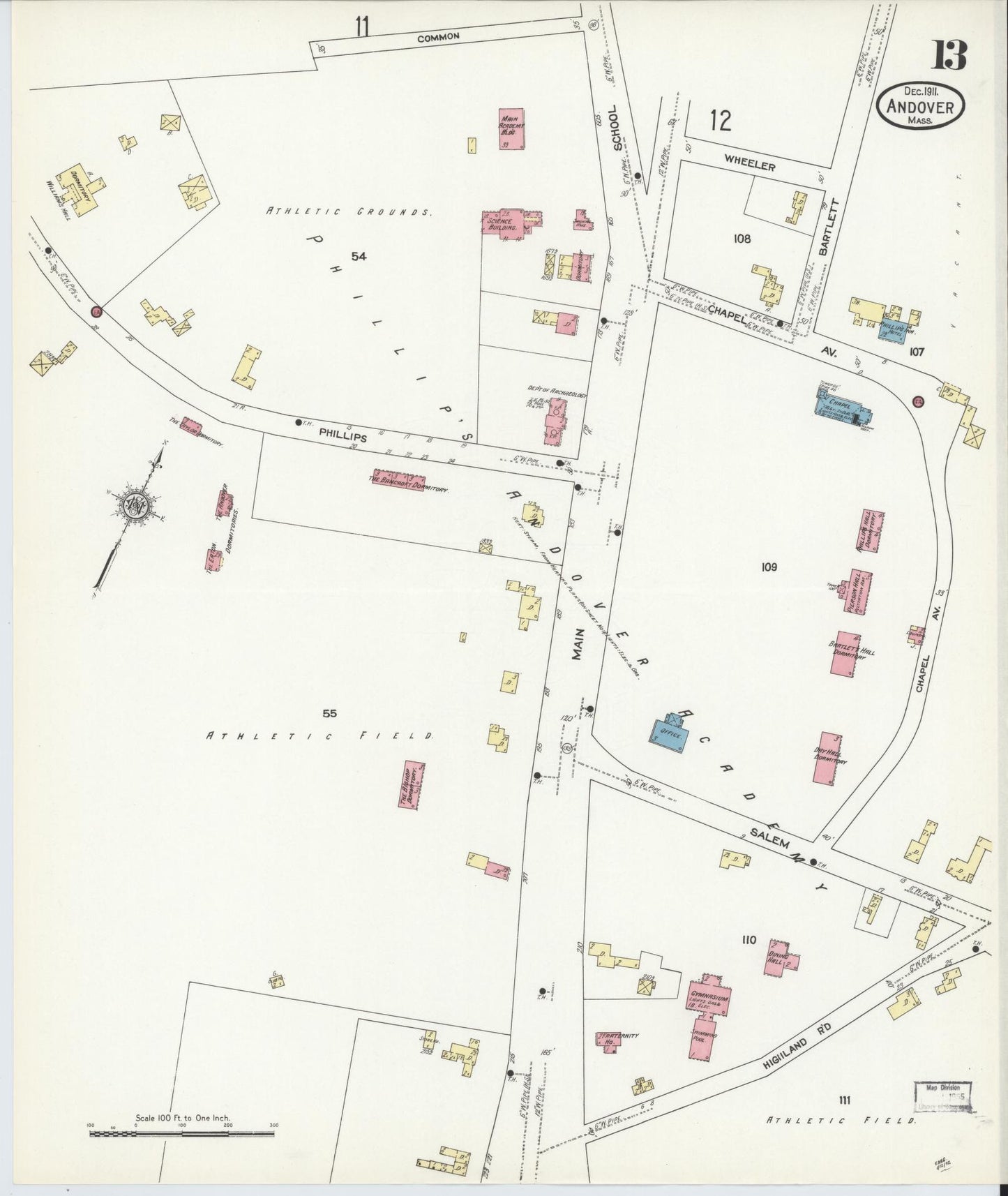 Sanborn Fire Insurance Map from Andover, Essex County, Massachusetts (1911), Sheet #0013 - Complete Map Set gallery image, historic Sanborn map, vintage wall art, Massachusetts Massachusetts