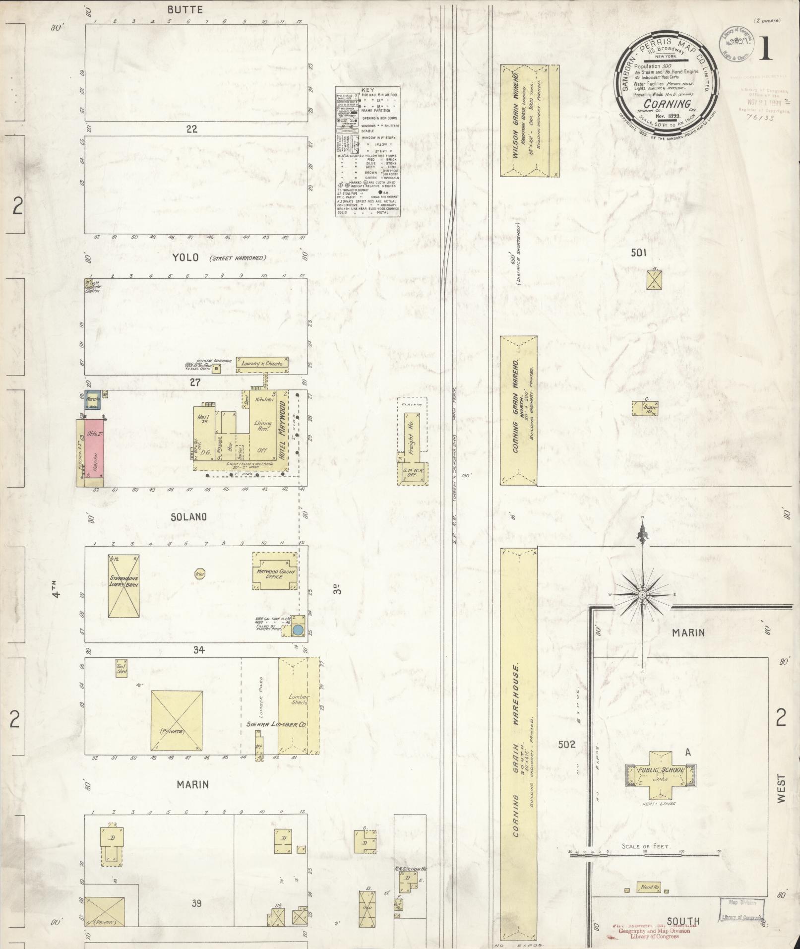 Sanborn Fire Insurance Map from Corning, Tehama County, California. (1899) – Historic Sanborn Fire Insurance Map Print