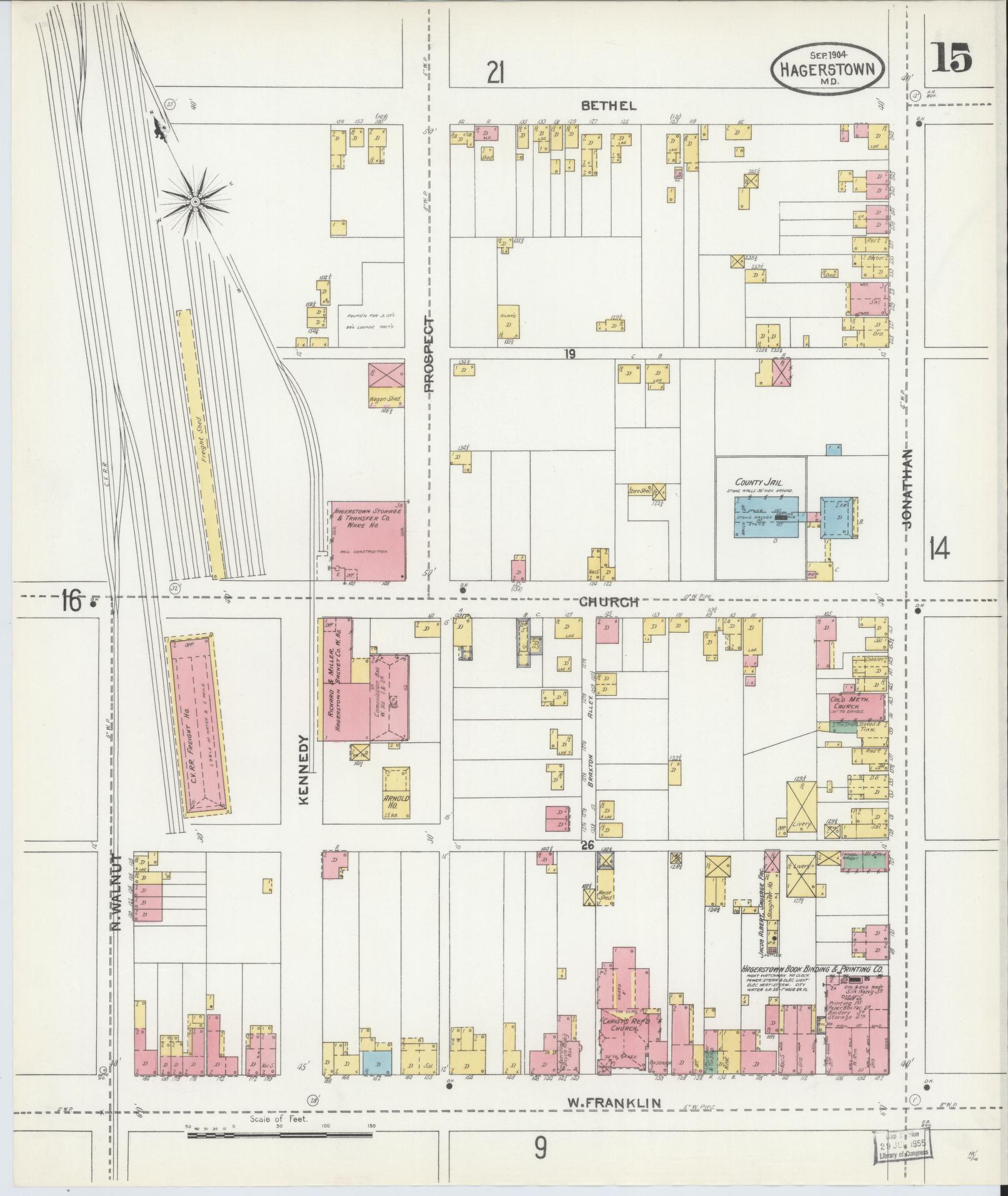 Washington, Maryland - 1904 - Sanborn Fire Insurance Map, Sheet #0015 - Historic Sanborn Fire Insurance Map Print, Washington Maryland 1904 0015 vintage old map wall art