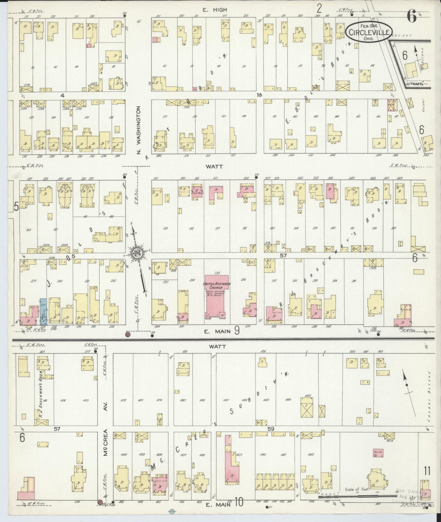 Sanborn Fire Insurance Map from Circleville, Pickaway County, Ohio (1914), Sheet #0006 - Historic Sanborn Fire Insurance Map Print, vintage old map wall art, antique decor, genealogy gift, Ohio Ohio map