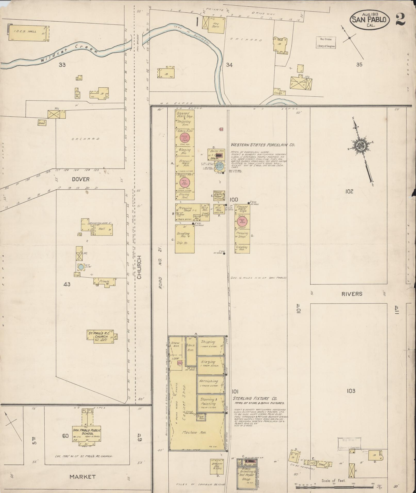 Sanborn Fire Insurance Map from San Pablo, Contra Casta County, California (1913), Sheet #0002 - Complete Map Set gallery image, historic Sanborn map, vintage wall art, California California