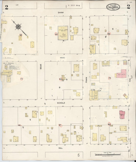 Sanborn Fire Insurance Map from Caldwell, Burleson County, Texas (1943), Sheet #0002 - Historic Sanborn Fire Insurance Map Print, vintage old map wall art, antique decor, genealogy gift, Texas Texas map