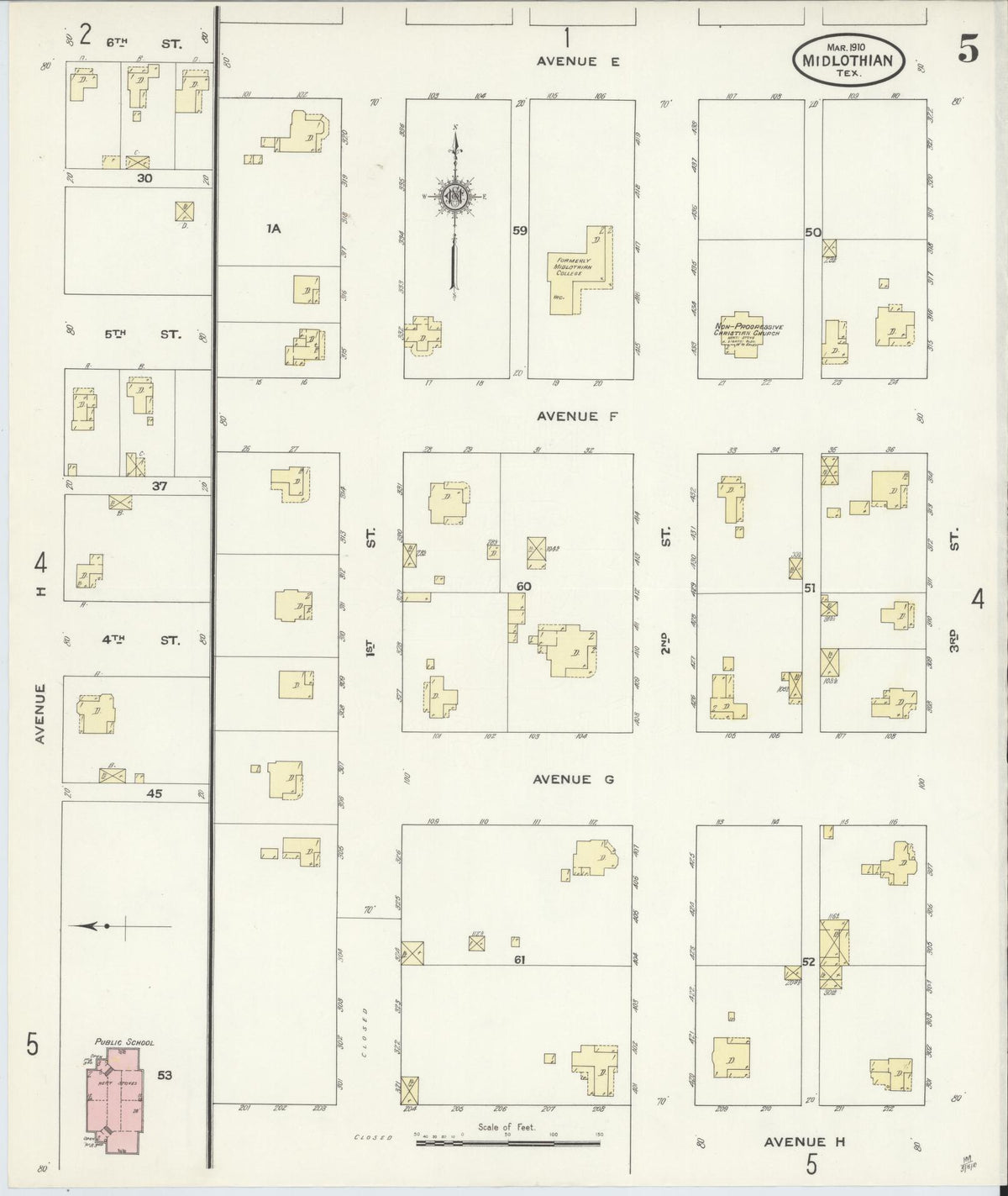 Sanborn Fire Insurance Map from Midlothian, Ellis County, Texas (1910), Sheet #0005 - Complete Map Set gallery image, historic Sanborn map, vintage wall art, Texas Texas