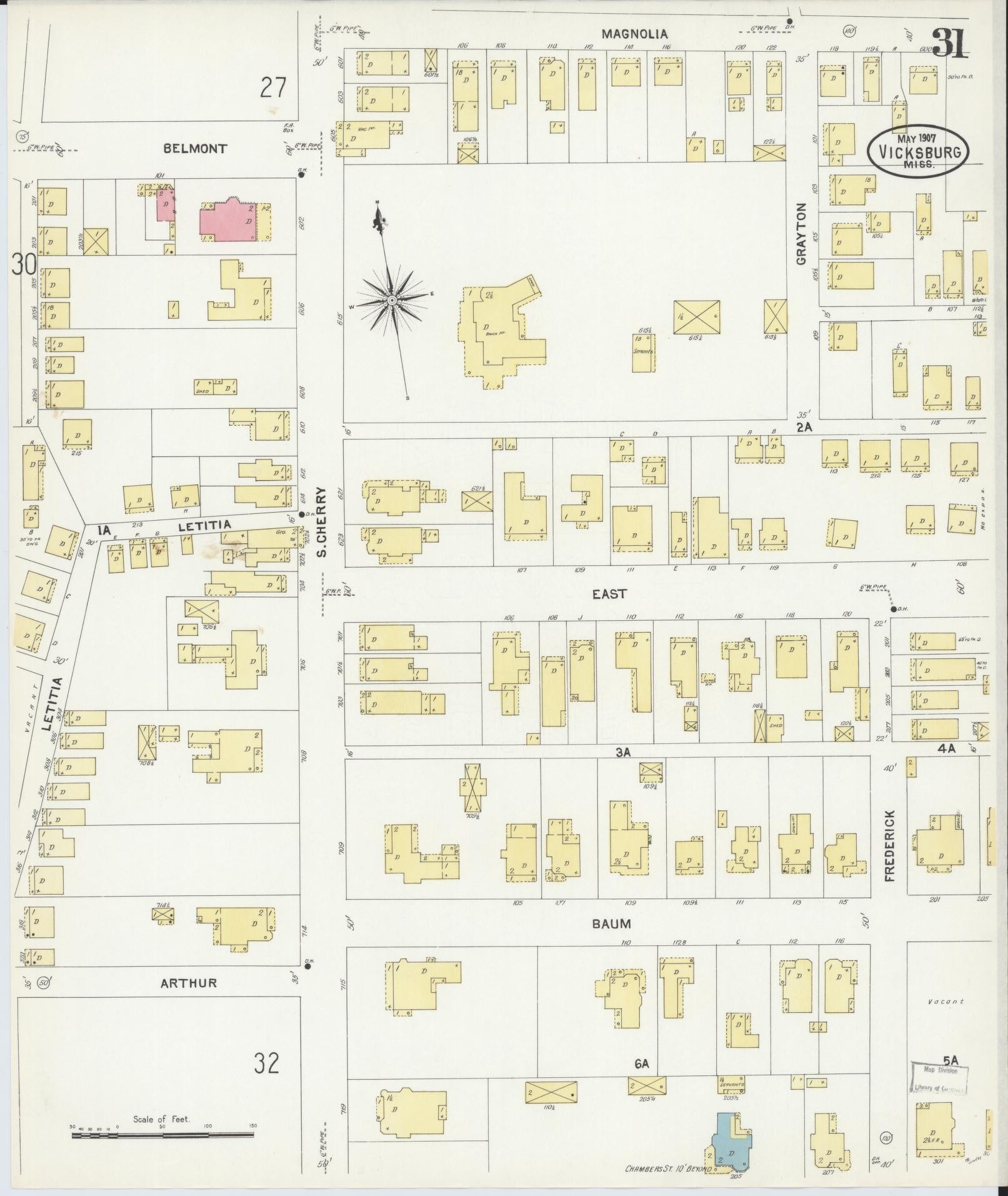 Sanborn Fire Insurance Map from Vicksburg, Warren County, Mississippi (1907), Sheet #0031 - Complete Map Set gallery image, historic Sanborn map, vintage wall art, Mississippi Mississippi