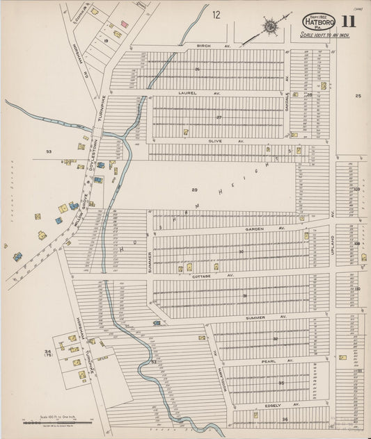 Sanborn Fire Insurance Map from Hatboro, Montgomery County, Pennsylvania (1922), Sheet #0011 - Historic Sanborn Fire Insurance Map Print, vintage old map wall art, antique decor, genealogy gift, Pennsylvania Pennsylvania map