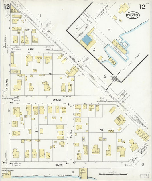 Sanborn Fire Insurance Map from Palatka, Putnam County, Florida (1924), Sheet #0012 - Historic Sanborn Fire Insurance Map Print, vintage old map wall art, antique decor, genealogy gift, Florida Florida map