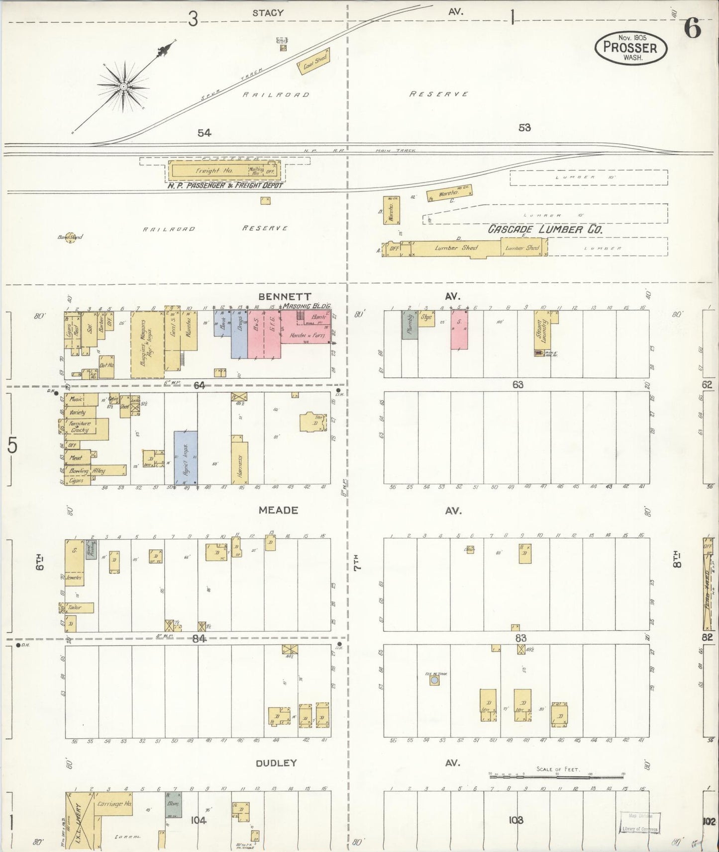 Sanborn Fire Insurance Map from Prosser, Benton County, Washington (1905), Sheet #0006 - Complete Map Set gallery image, historic Sanborn map, vintage wall art, Washington Washington