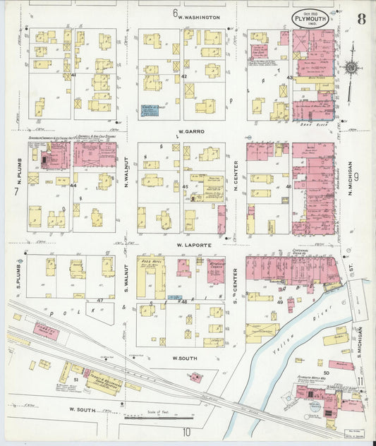 Sanborn Fire Insurance Map from Plymouth, Marhshall County, Indiana (1910), Sheet #0008 - Historic Sanborn Fire Insurance Map Print, vintage old map wall art, antique decor, genealogy gift, Indiana Indiana map