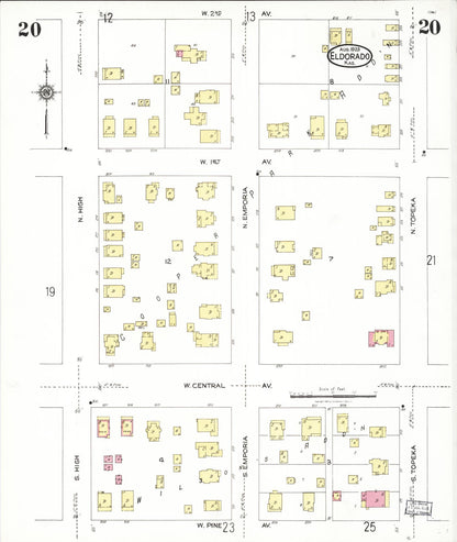 Sanborn Fire Insurance Map from El Dorado, Butler County, Kansas (1923), Sheet #0020 - Complete Map Set gallery image, historic Sanborn map, vintage wall art, Kansas Kansas
