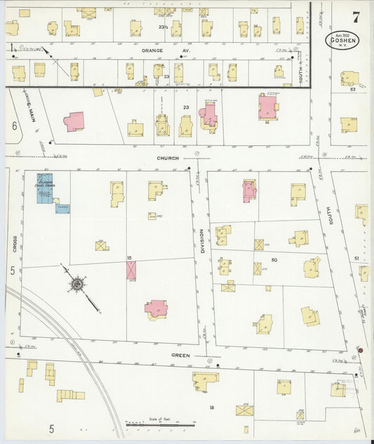 Sanborn Fire Insurance Map from Goshen, Orange County, New York (1910), Sheet #0007 - Historic Sanborn Fire Insurance Map Print, vintage old map wall art, antique decor, genealogy gift, New York New York map
