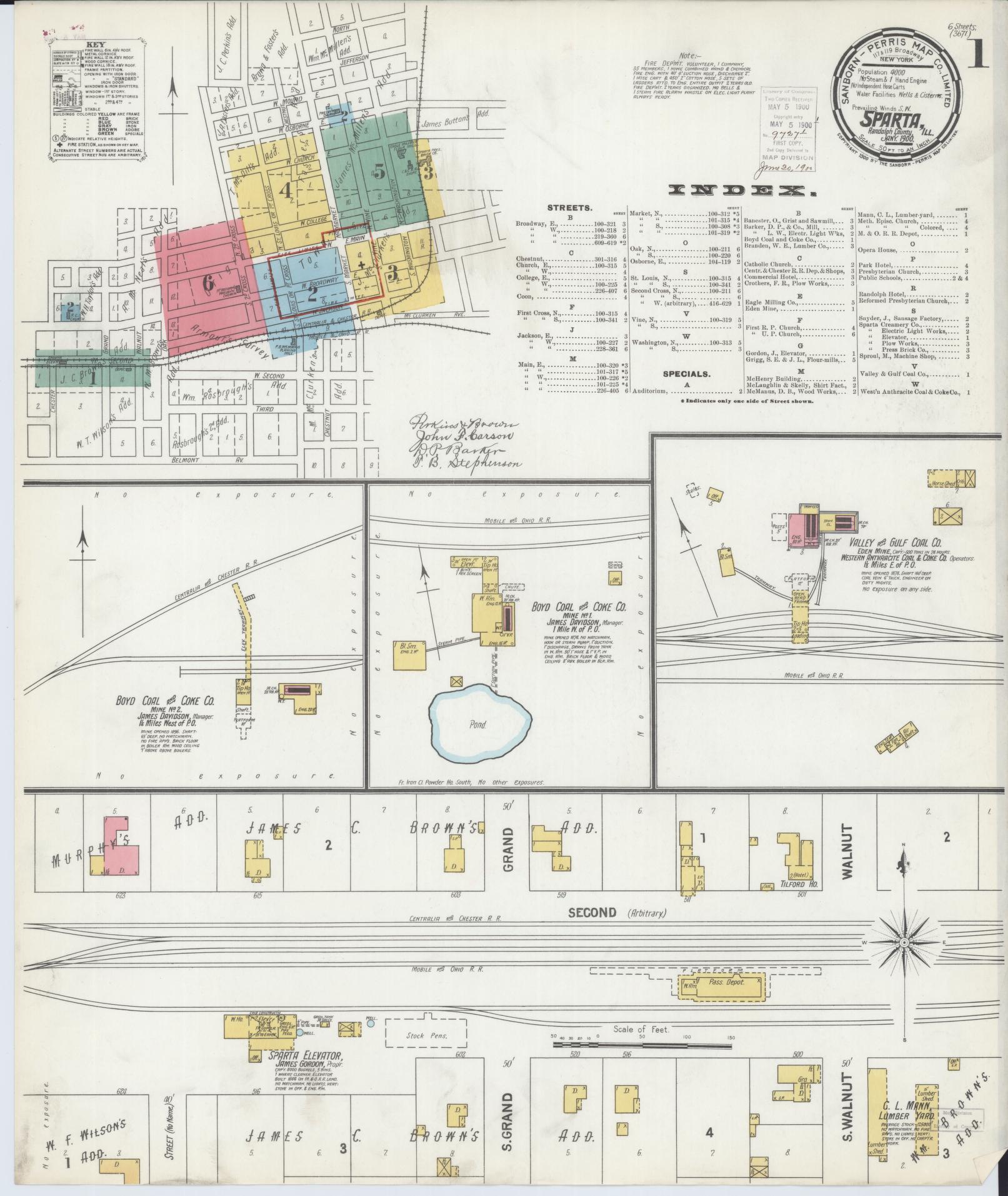 Sanborn Fire Insurance Map from Sparta, Randolph County, Illinois (1900), Sheet #0001 - Complete Map Set gallery image, historic Sanborn map, vintage wall art, Illinois Illinois