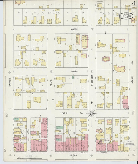 Sanborn Fire Insurance Map from Berlin, Green Lake County, Wisconsin (1895), Sheet #0004 - Historic Sanborn Fire Insurance Map Print, vintage old map wall art, antique decor, genealogy gift, Wisconsin Wisconsin map