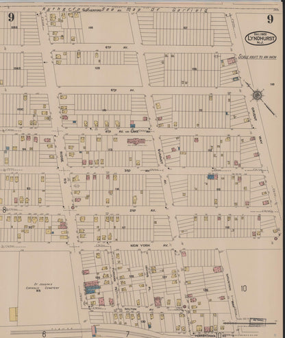 Sanborn Fire Insurance Map from Lyndhurst, Bergen County, New Jersey (1922), Sheet #0009 - Historic Sanborn Fire Insurance Map Print, vintage old map wall art, antique decor, genealogy gift, New Jersey New Jersey map