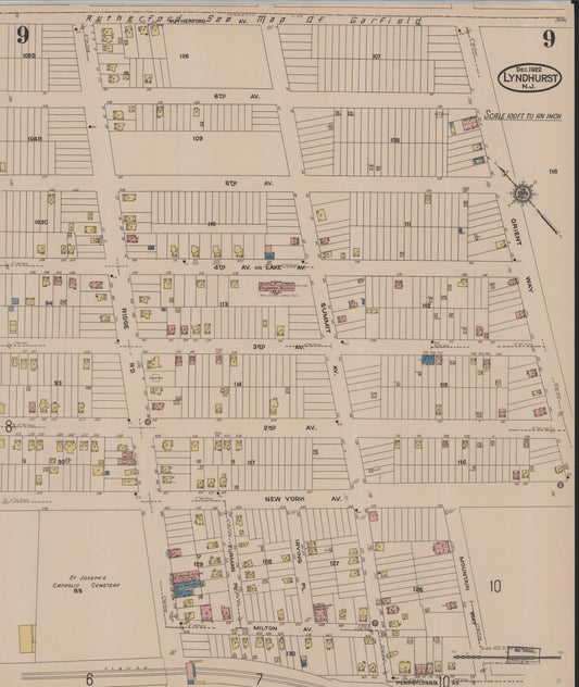 Sanborn Fire Insurance Map from Lyndhurst, Bergen County, New Jersey (1922), Sheet #0009 - Historic Sanborn Fire Insurance Map Print, vintage old map wall art, antique decor, genealogy gift, New Jersey New Jersey map