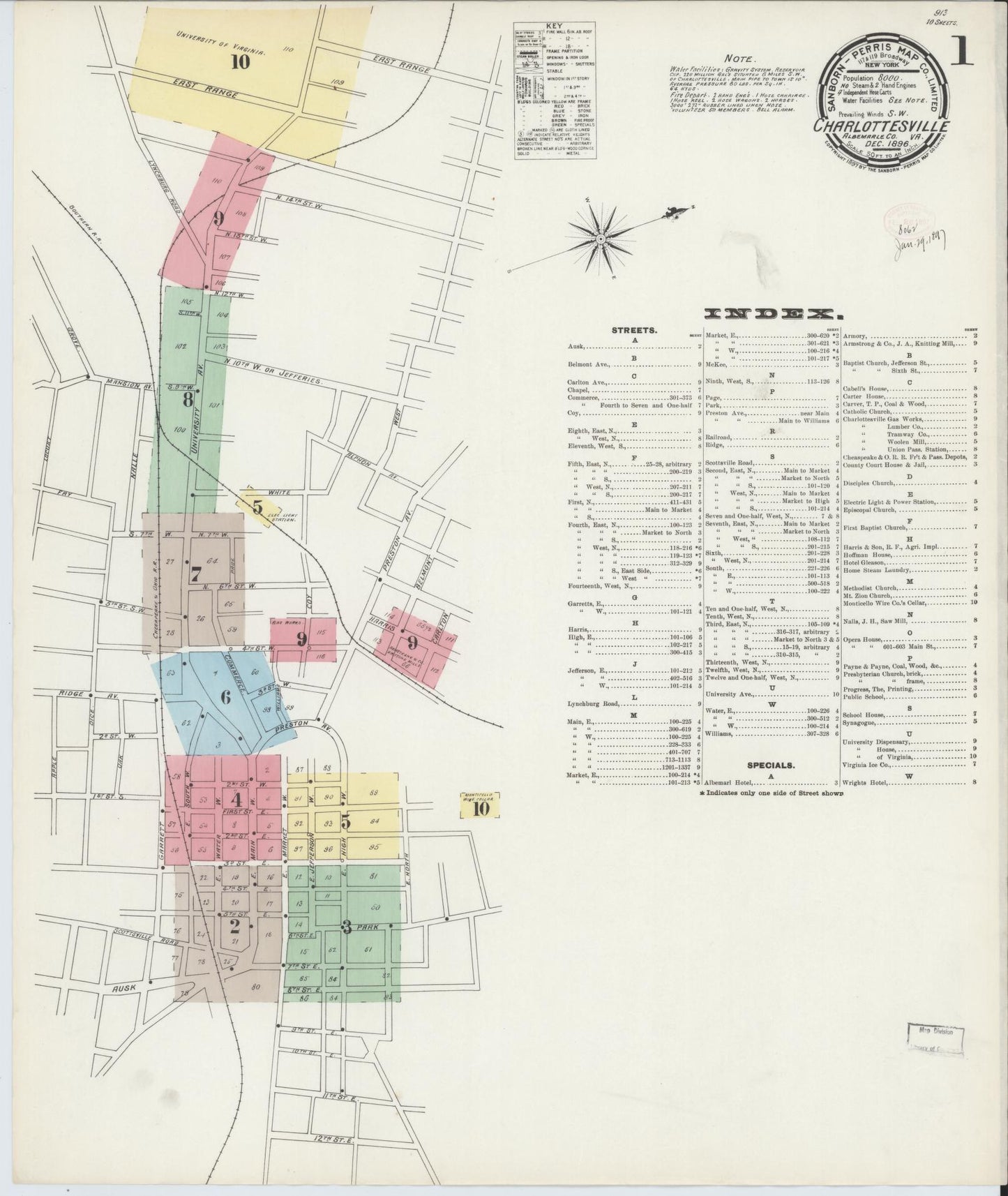 Sanborn Fire Insurance Map from Charlottesville, Independent Cities, Virginia. (1896) – Historic Sanborn Fire Insurance Map Print