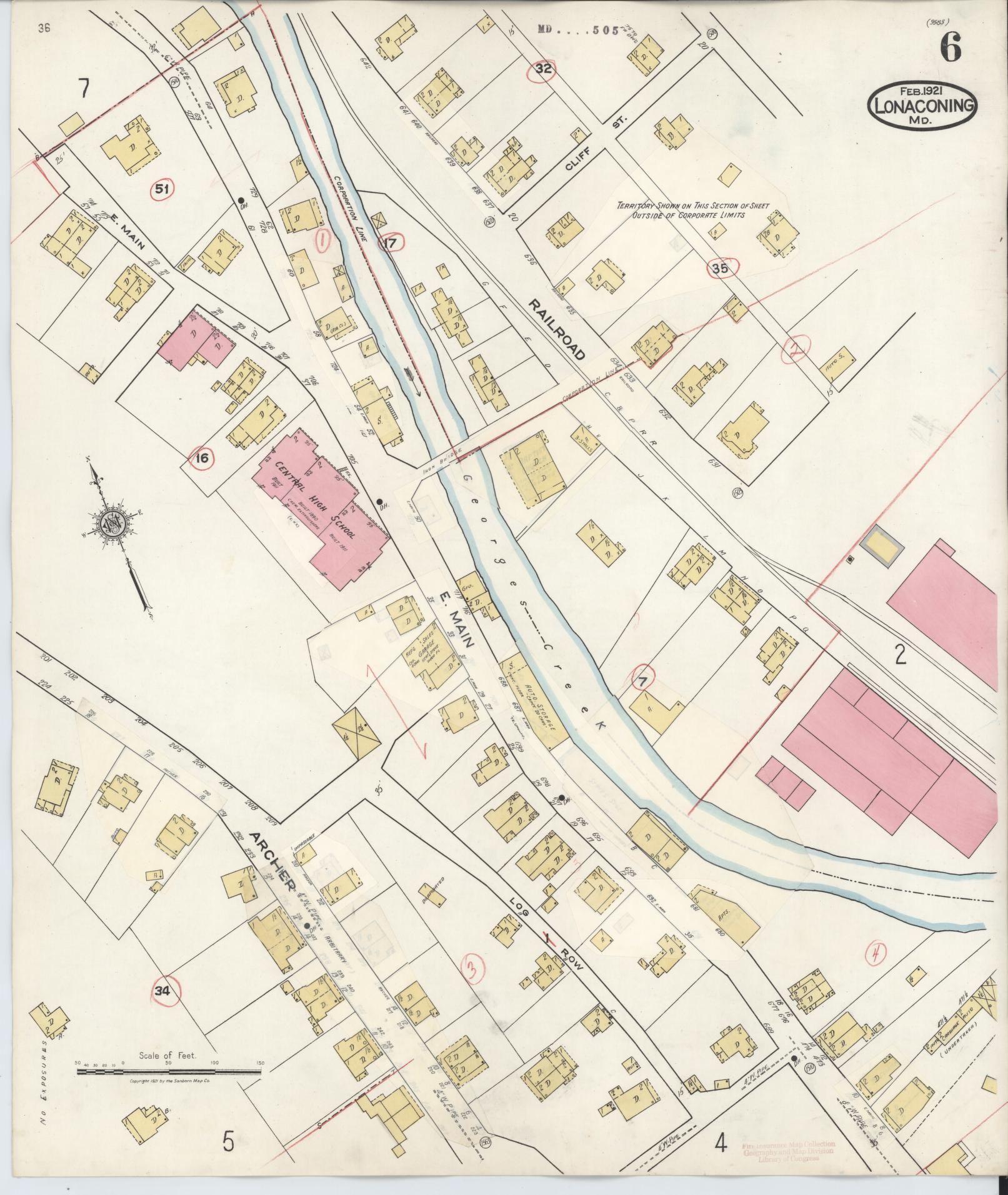Sanborn Fire Insurance Map from Lonaconing, Allegany County, Maryland (1943), Sheet #0006 - Historic Sanborn Fire Insurance Map Print, vintage old map wall art