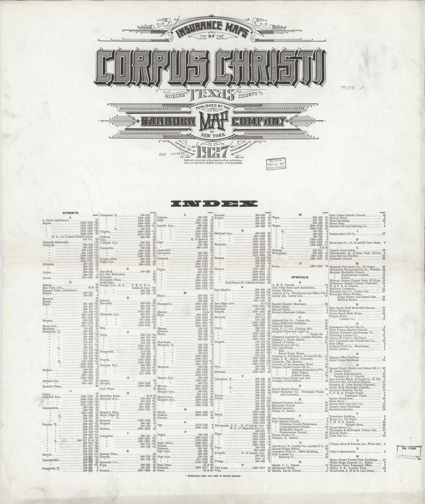 Sanborn Fire Insurance Map from Corpus Christi, Nueces County, Texas. (1927) – Historic Sanborn Fire Insurance Map Print