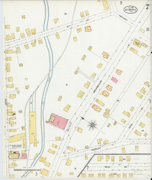 Sanborn Fire Insurance Map from Saint Marys, Elk County, Pennsylvania (1904), Sheet #0007 - Historic Sanborn Fire Insurance Map Print, vintage old map wall art, antique decor, genealogy gift, Pennsylvania Pennsylvania map