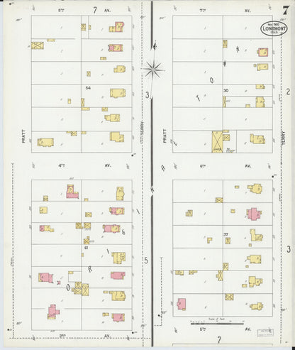 Sanborn Fire Insurance Map from Longmont, Boulder County, Colorado (1900), Sheet #0007 - Complete Map Set gallery image, historic Sanborn map, vintage wall art, Colorado Colorado