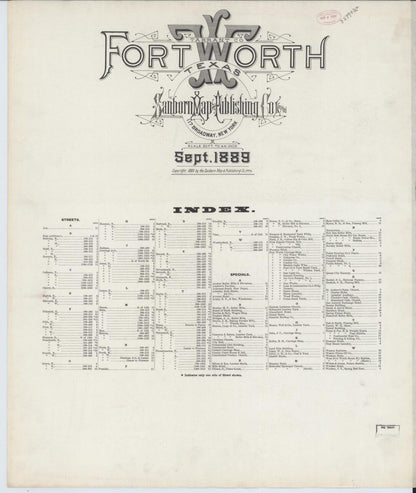 Sanborn Fire Insurance Map from Fort Worth, Tarrant County, Texas (1899), Sheet #0001 - Historic Sanborn Fire Insurance Map Print, vintage old map wall art, antique decor, genealogy gift, Texas Texas map