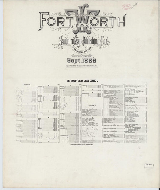 Sanborn Fire Insurance Map from Fort Worth, Tarrant County, Texas (1899), Sheet #0001 - Historic Sanborn Fire Insurance Map Print, vintage old map wall art, antique decor, genealogy gift, Texas Texas map